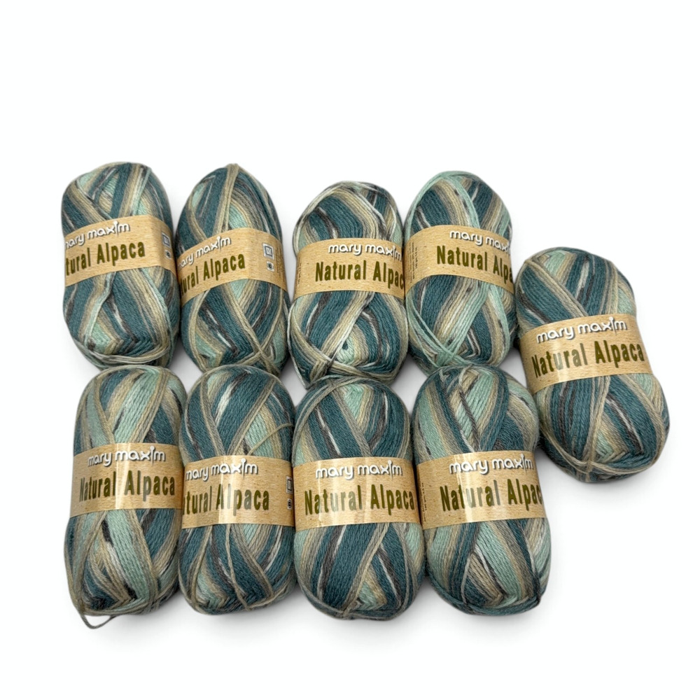 Mary Maxim Natural Alpaca Yarn Aqua Stripe LOT OF 9 skeins 3.5 oz ea 659426
